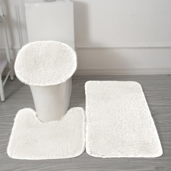 Dark Solid 3-Piece Bath Mat Set, Soft Non-Slip Absorbent Bathroom Rugs, Thick Machine Washable Toilet Mats