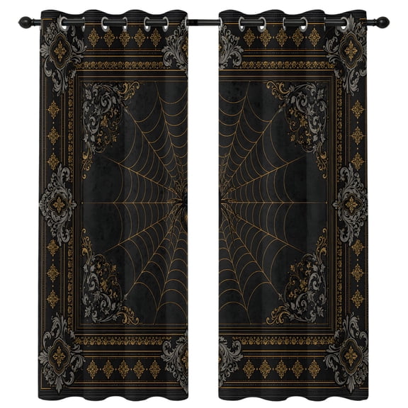 Dark Spiders Blackout Curtains 84 Inches Long, Vintage Brown Web Insects Damask Border Thermal Insulated Room Darkening Drapes with Grommets for Living Room 42"W x 84"L, 2 Panels