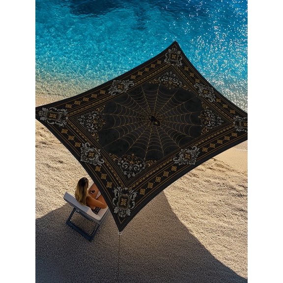 Dark Spiders Sun Shade Sail 6.5' x 10', Vintage Brown Web Insects Damask Border Rectangle Outdoor Sunshade Canopy, Waterproof UV Block Patio Covers for Garden Yard Beach