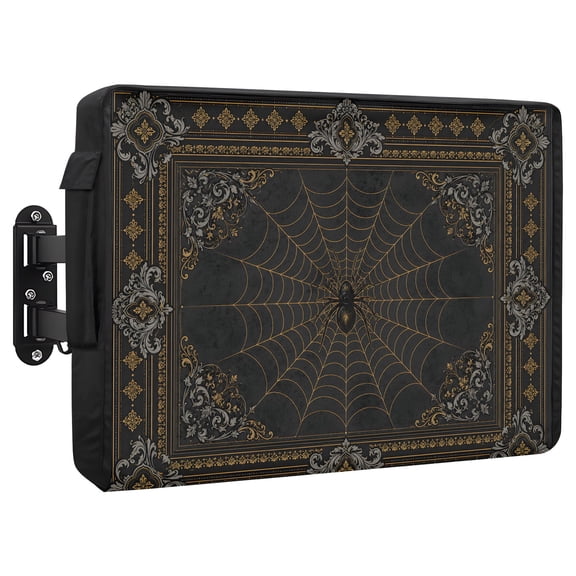 Dark Spiders Waterproof Outdoor TV Cover, Vintage Brown Web Insects Damask Border Outside Weatherproof TV Enclosures for 80 to 85 Inch LCD Television Shield Flat Screen Protectors