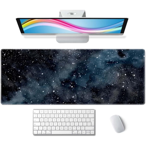Dark Starry Deep Space Gaming Mouse Pad XL Extended Large Desk Mat Big Mousepad Non-Slip Rubber Base Stitched Edge Long Desk Pad for Desktop PC Computer Gamer,31.5×11.8 Inch