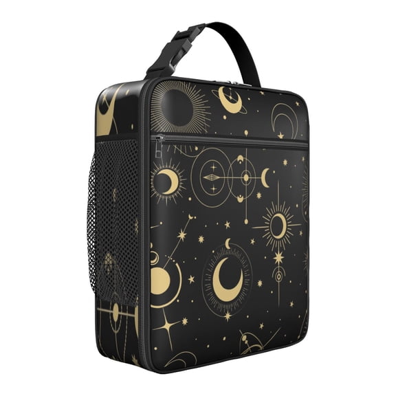 Dark Starry Night Gothic Lunch Box: Constellation Pattern with Gold Accents - Insulated Reusable Bag, Leakproof Cooler Tote with Zipper Closure