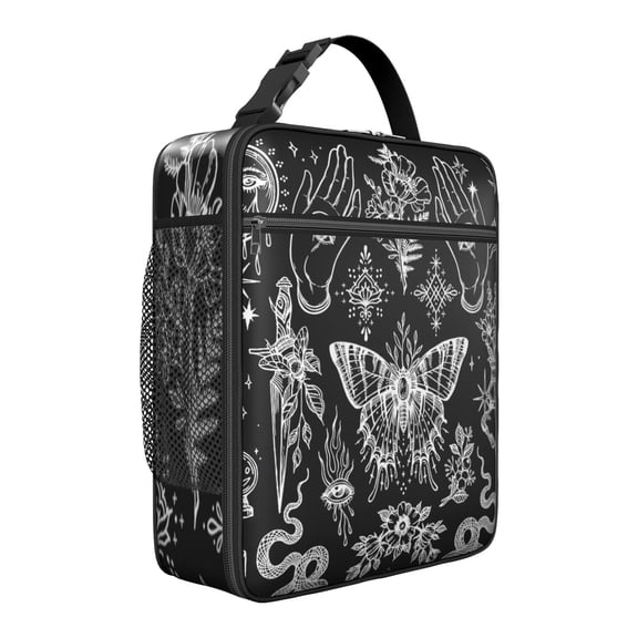 Dark Starry Night Gothic Lunch Box: Constellation Pattern with Gold Accents - Insulated Reusable Bag, Leakproof Cooler Tote with Zipper Closure