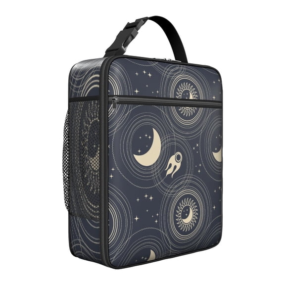 Dark Starry Night Gothic Lunch Box: Constellation Pattern with Gold Accents - Insulated Reusable Bag, Leakproof Cooler Tote with Zipper Closure