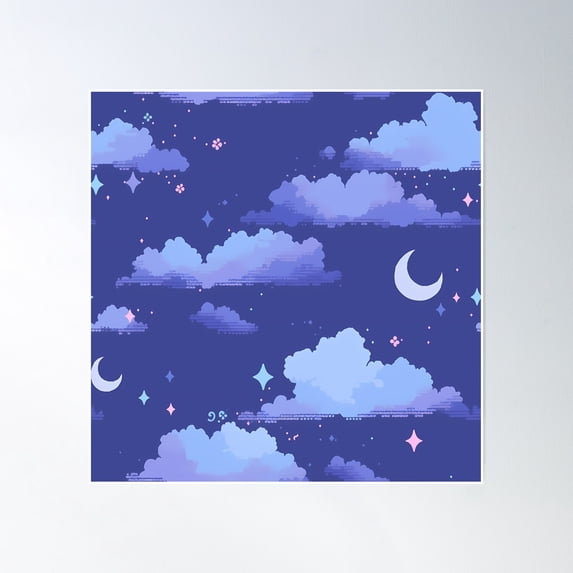 Dark Starry Night, Stars And Moons Poster Wall Art, Modern Wall Decor, 30x30 UNFRAMED