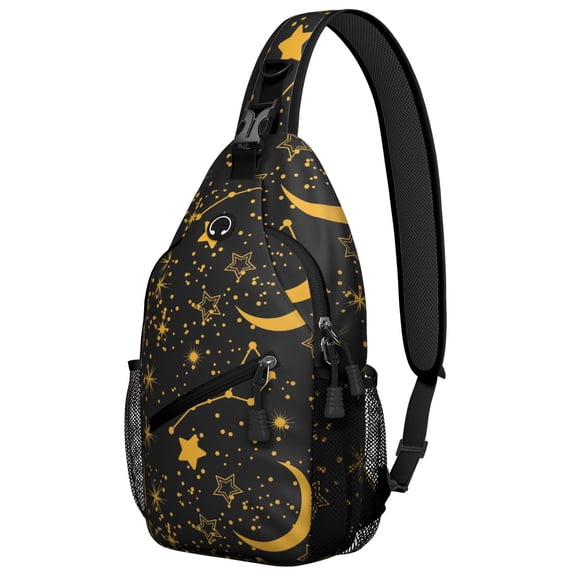 Dark Steampunk Sling Backpack Gothic Moon Celestial Starry Night Astral Eclipse Lunar Cosmic Artistic Pattern Aesthetic Crossbody Bag