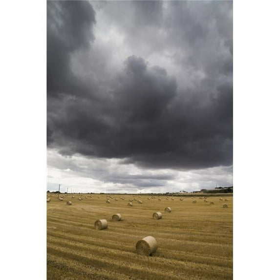 Dark Storm Clouds Over A Field with Hay Bales - South Shields England Poster Print - 24 x 38 in. - Large