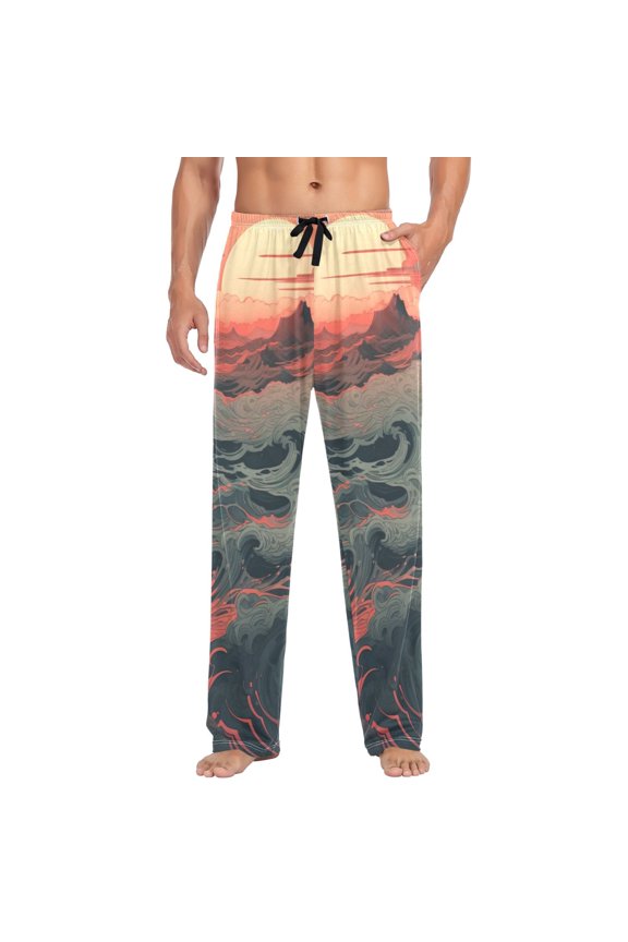 Dark Style Waves Mens Cotton Pajama Pant Sleep and Lounge Bottons with Pockets