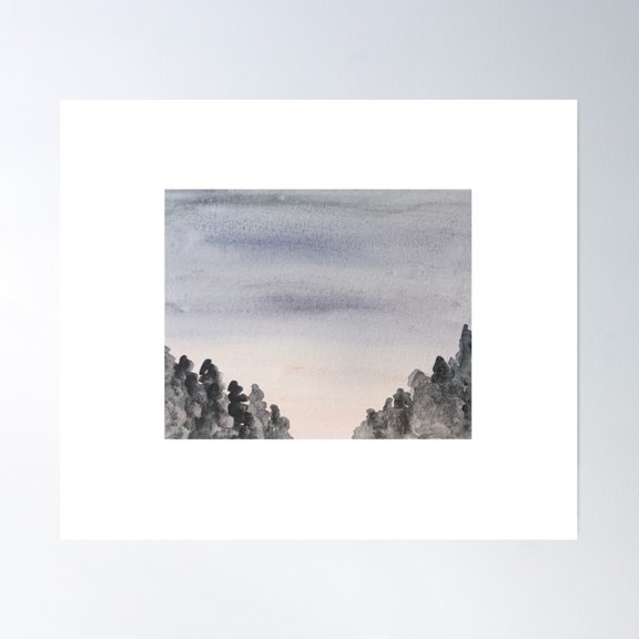 Dark Sunset In Forest (Watercolour) Poster Wall Art, Modern Wall Decor, 8x12 UNFRAMED