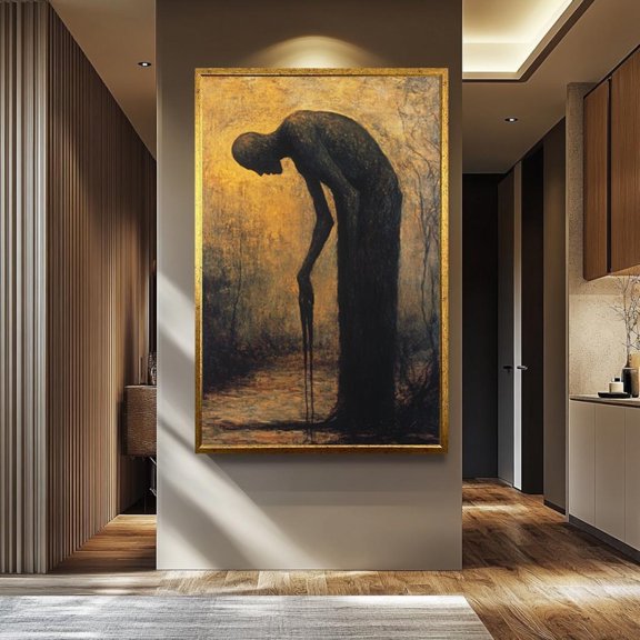 Dark Surreal Shadow Figure Print Creepy Melting Form Art, Stretched Canvas 16x20in