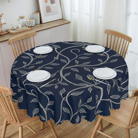 Dark Swirl Ornate Round Tablecloth Waterproof Oil-Proof Plastic Table Cloth Stain-Resistant Wipeable 60" for Camping, Dining, Indoor and Outdoor