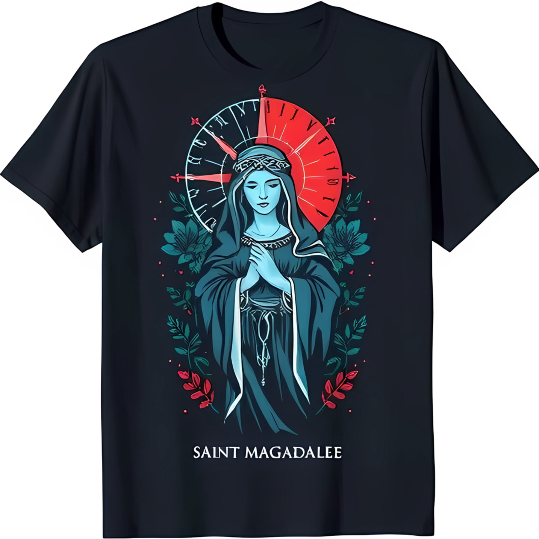 Dark T-Shirt with Prayerful Woman Graphic and Floral Design - Walmart.com