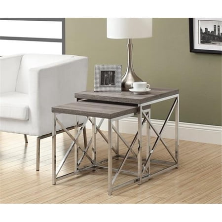 Dark Taupe Reclaimed Look and Chrome Nesting Tables Set of 2