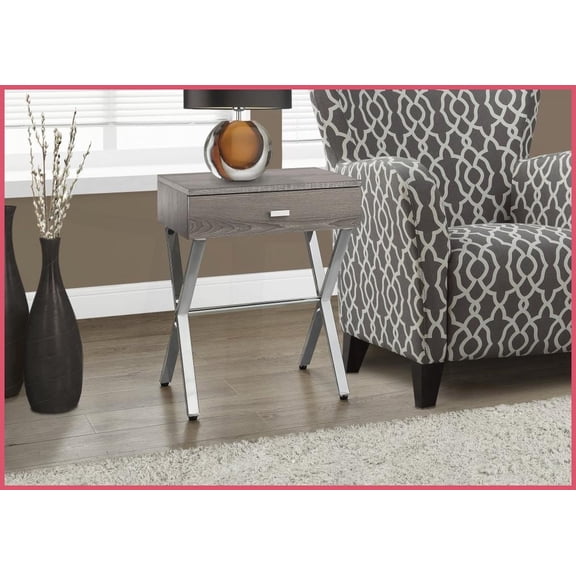 Dark Taupe Wood-Look Coffee Table with Chrome Metal X Base Stable Accent Piece for Living Room, Bedroom