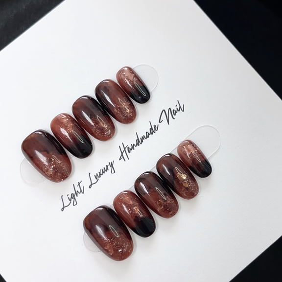 [Dark Tea Amber] Purely handmade nail Merad advanced brown smudge cat eye simple niche nail art