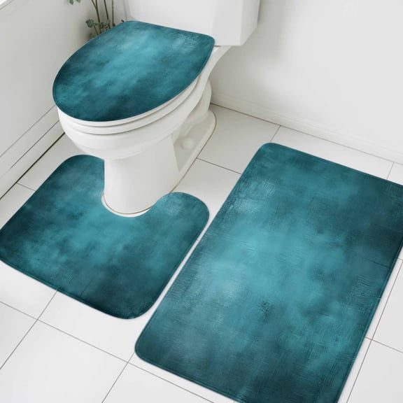 Dark Teal Bathroom Rugs Set Theme Abstract Vintage Gradient Aqua Color Non Slip Absorbent Soft Bath Mats 3 Piece Set with Bathroom Rug, U-Shaped Floor Mat, Toilet Seat Cover Small Size