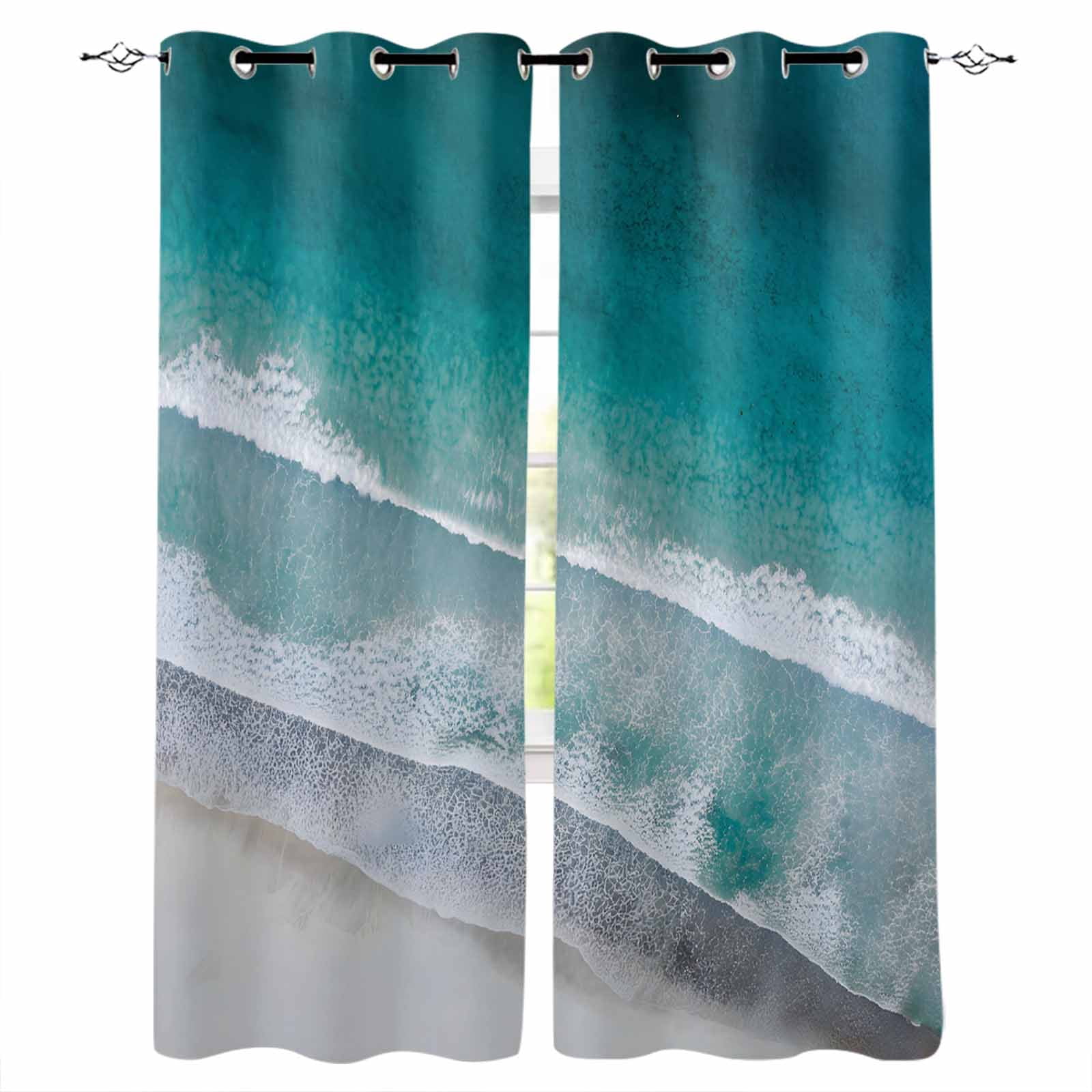 Curated visual reference: Dark Teal Beach Blackout Curtains For Bedroom Summer Sea Waves Photo Inspiration