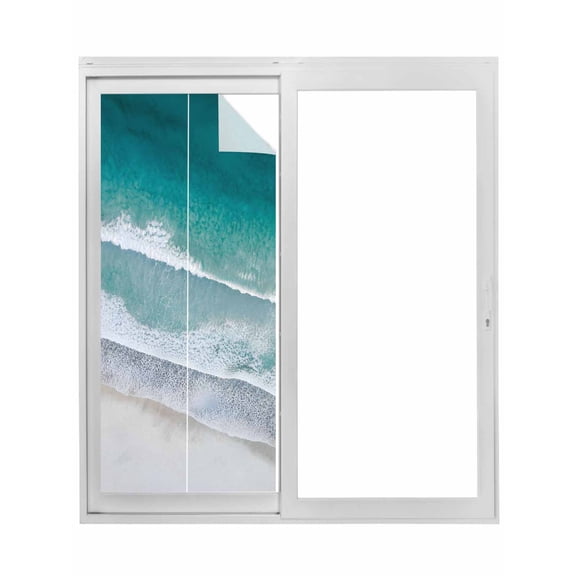 Dark Teal Beach Window Privacy Film, Summer Sea Waves Coastal Nautical Static Cling UV Sun Blocking Tint Film Heat Control Windows Films for Bedroom Bathroom, Window Stickers 23.6"x59"