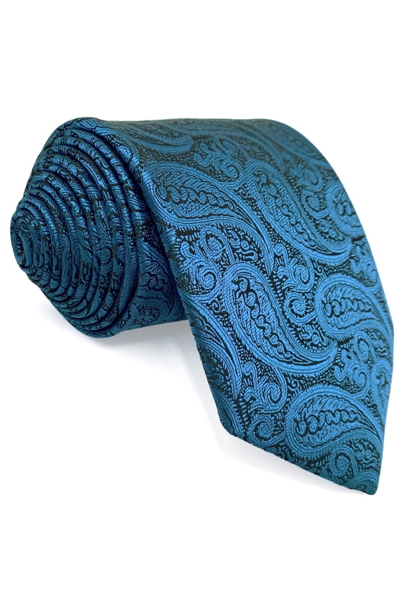 Dark Teal Blue Necktie for Men Ties Paisley Elegant for Suit Jacket Woven Wedding Medium 57.5"