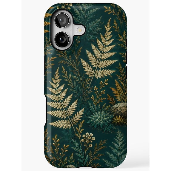 Dark Teal Botanical Fern and Wildflower Tough Phone Case for Select ...
