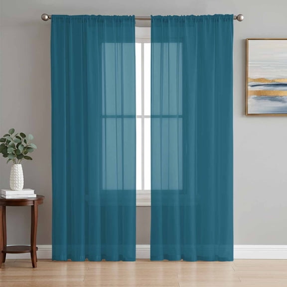 Dark Teal Chiffon Sheer Curtains 84 Inches Long, Solid Green Color 2 Rod Pocket Window Treatment Voile Drapes Curtains for Living Room Bedroom,2 Panels, 52x84In