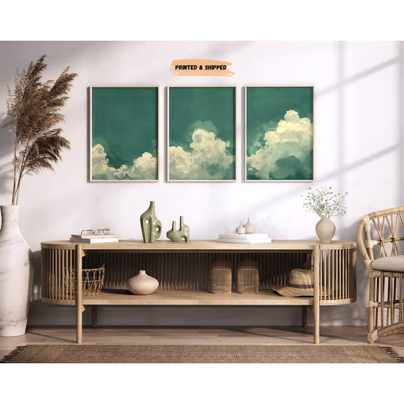 Dark Teal Cloud Abstract Poster Home Decor Office Wall Art Set 3