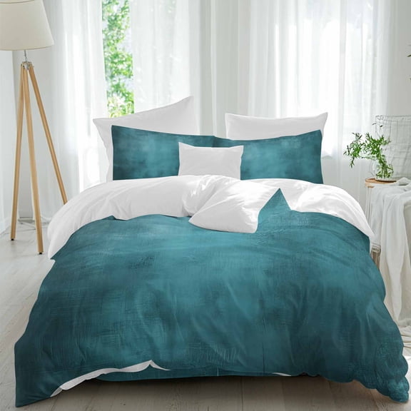 Dark Teal Duvet Cover Set Queen Size, Theme Abstract Vintage Gradient Aqua Color 4 Piece Soft Microfiber Bedding Set with 1 Duvet Cover, 1 Flat Sheet, 2 Pillowcases