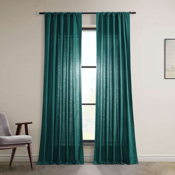 Dark Teal Green Dune Textured Solid Cotton Curtain Pair (2 Panels), Dark Teal Green, 50W X 108L