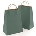thumbnail image 1 of Dark Teal Kraft Paper Bags with Handles, 8 x 4.75 x 10.5 Inch. Pack of 50 Foldable Shopping Bag, 150 GSM. Kraft Paper Gift Bags with Handles. Gift Gag Bulk for Wedding favors, Valentines Day, 1 of 7