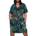 thumbnail image 1 of Dark Teal Lush Tropical Foliage Pattern Women's Loose Short Sleeve Dress Casual Summer Plus Size Long Dresses with Pockets, 1 of 5