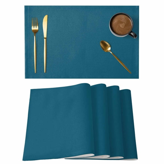 Dark Teal Placemats Set of 6,Wipeable Washable Table Mats for Dining Tables, Solid Green Color Place Mats for Kitchen Event Party Tabletop Decor
