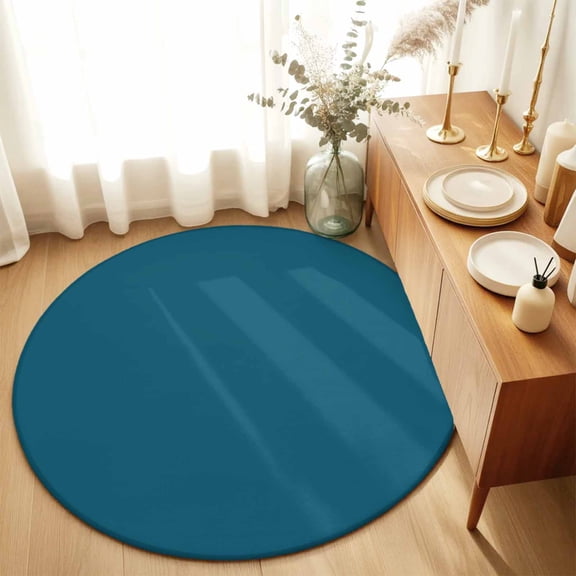 Dark Teal Round Area Rug 3ft,Living Room Rug Non-Slip Washable Circle Rugs Pad,Solid Green Color Soft Floor Carpet for Bedroom Dining Room