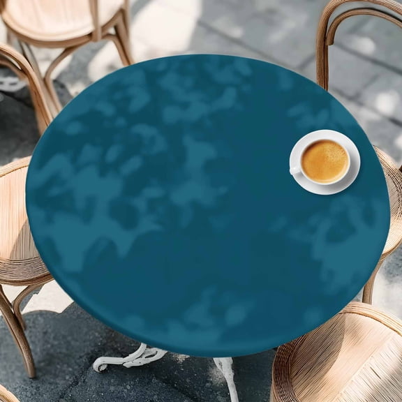 Dark Teal Round Fitted Tablecloth with Elastic Edge,Waterproof Table Cloth Fits Tables Up to 36"-44",Wipeable Washable Table Cover for Indoor Outdoor Dinning Party,Solid Green Color