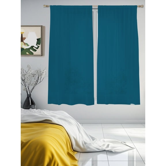 Dark Teal Sheer Curtains 2 Panels Set Solid Green Color Lihgt Filtering Rod Pocket Voile Drape,Semi Sheer Window Curtains for Bedroom Living Room,52"x63"