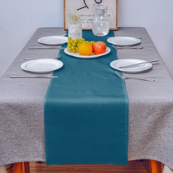 Dark Teal Table Runner 13x72in Non-Slip Cotton Linen Table Runners, Solid Green Color Dresser Scarves TableRunner for Dinner Kitchen Dining Wedding Party