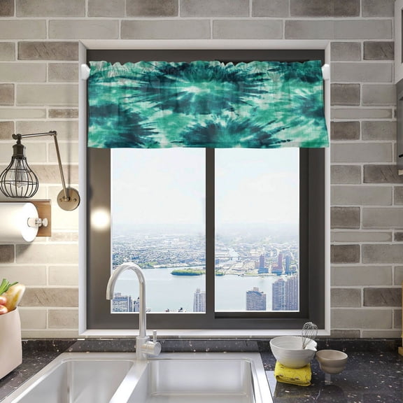 Dark Teal Tie-dye Pattern Curtain Valances Window Treatment Rod Pocket Drape Valance 54" X 18" for Kitchen Living Room Bedroom