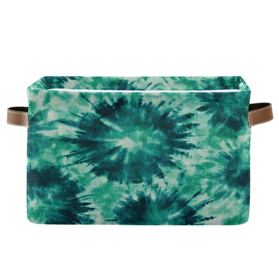 Dark Teal Tie-dye Pattern Foldable Storage Basket,Canvas Fabric Foldable Storage Bins with Handles Open Home Storage Bins Boxes for Toy Book Shelf Closet Baskets