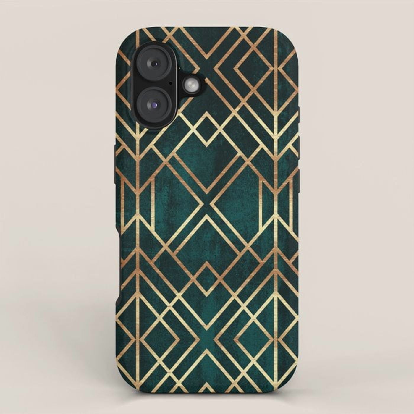 Simple Apple Line Dark Teal and Gold Geometric Line Tough Case for Apple iPhone ...
