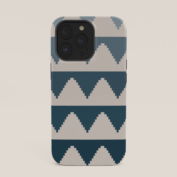 Dark Teal and Off-White Pixel Chevron Tough Case for Apple iPhone, Polycarbonate Shell with TPU Liner