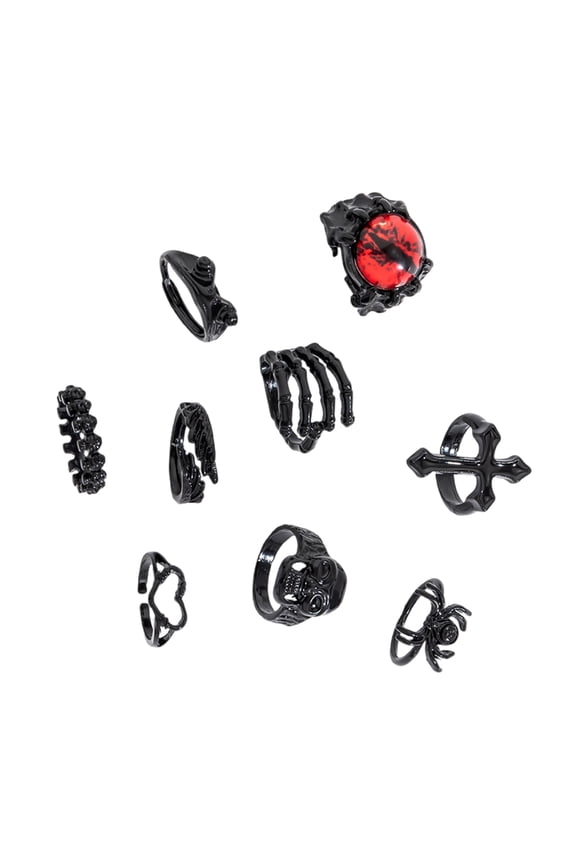 Dark Themed Alloy Rings Set for Youthful Adults Seeking Individuality and Mystery in Their Jewelry Collection