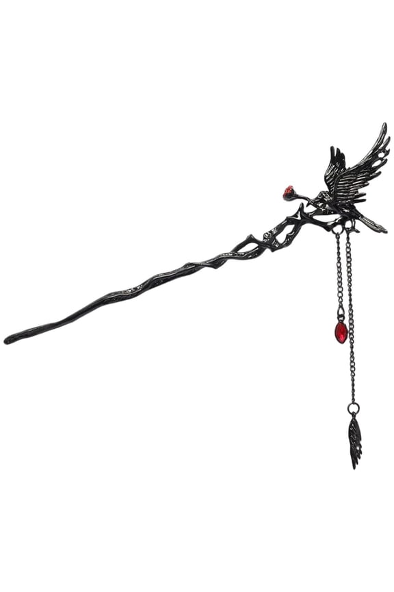 Dark Thorn Crow Hairpin, Metal Crow Fringe Hairpin With Tassels Chinese Style Vintage Hair Sticks For Women