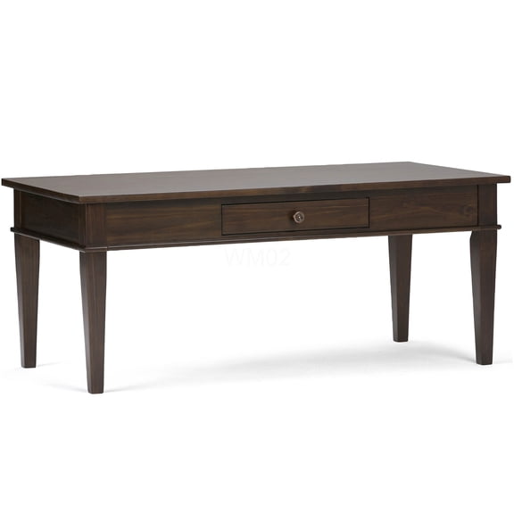 Dark Tobacco Brown Coffee Table with Storage, Transitional Wood Cocktail Table for Living Room
