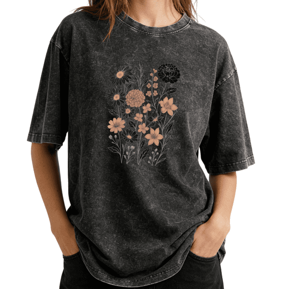 Dark Tone Floral Bouquet T-shirt Graphic Tees Nature Shirts Charcoal ...
