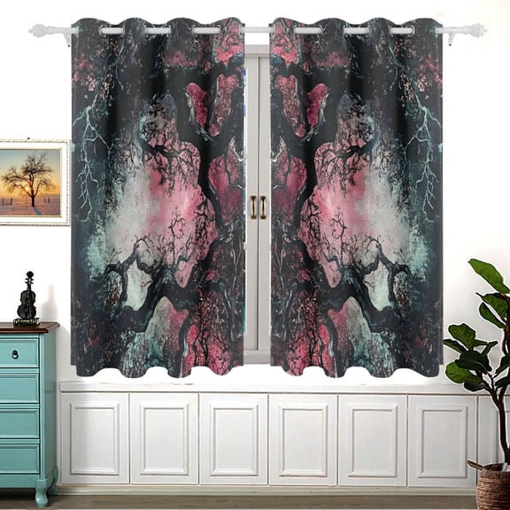 Dark Twisted Trees Blackout Curtains for Living Room Bedroom 55W x 54L Insulated Window Drapes 2 Panels
