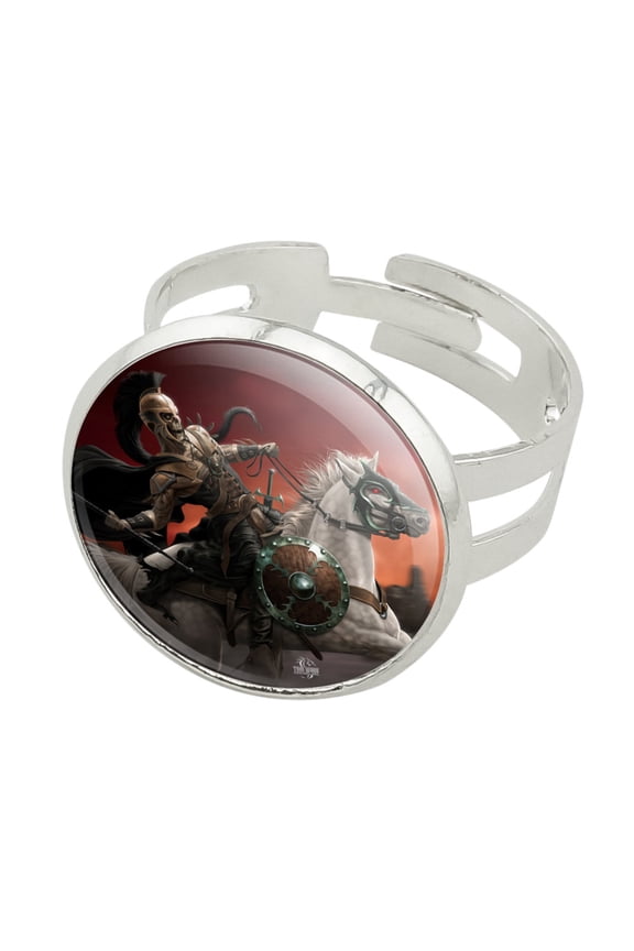 Dark Undead Skeleton Warrior Rider Fantasy Silver Plated Adjustable Novelty Ring