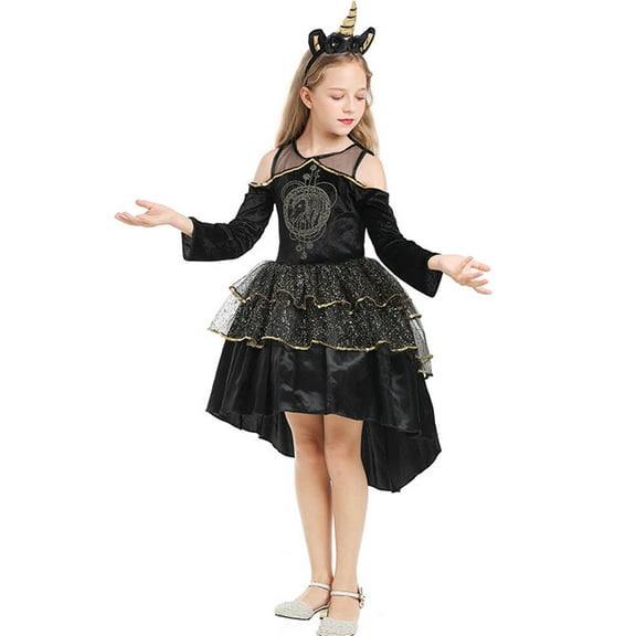 Dark Unicorn Princess Dress for Girls Halloween Witch Cosplay Dress