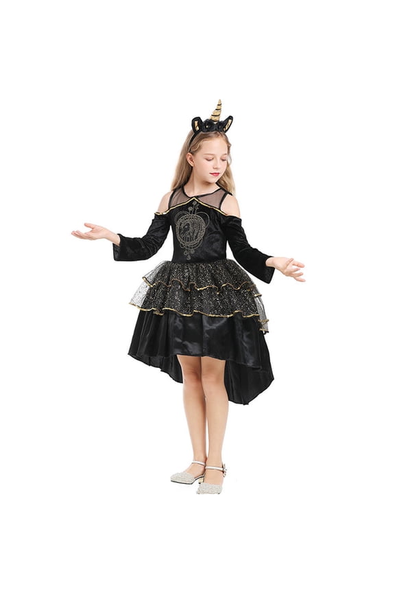 Dark Unicorn Princess Dress for Girls Halloween Witch Cosplay Dress