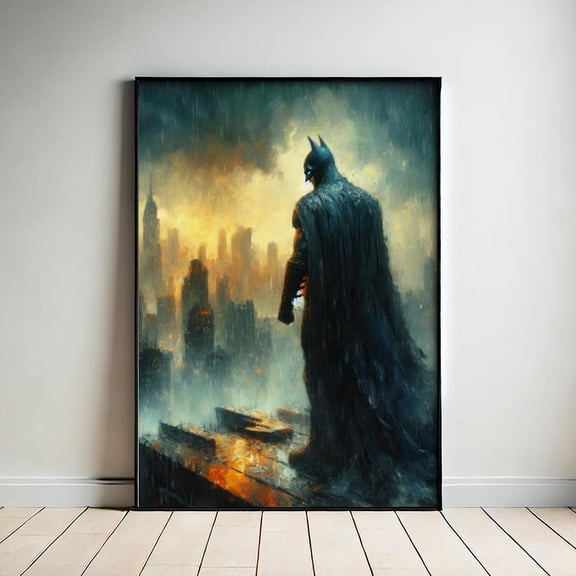 Dark Vigilante Cityscape Aesthetic Scene Poster, Unframed Size 8x12