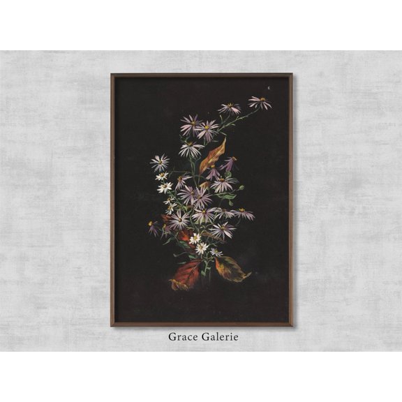 Dark Vintage Botanical Print, Moody Black Autumn Wall Decor, Fall Home Decor #2280, 16x24 UNFRAMED