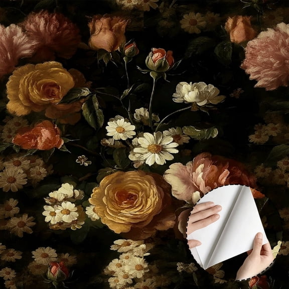 Dark Vintage Floral Wallpaper, Vintage Rustic Boho Self Adhesive and Removable Waterproof Wall Decor for Living Room Bedroom Bathroom Kitchen Cabinet Drawer Dorm Room 17.7 * 118 in